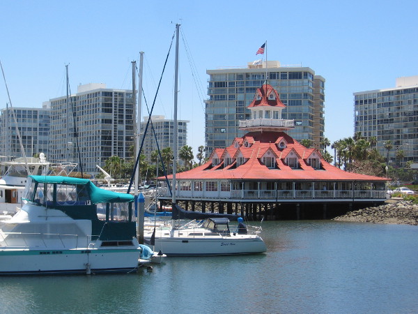 The Hotel del Coronado's old boathouse, on Glorietta Bay, built in 1887. It's now home to the Bluewater Boathouse Seafood Grill.