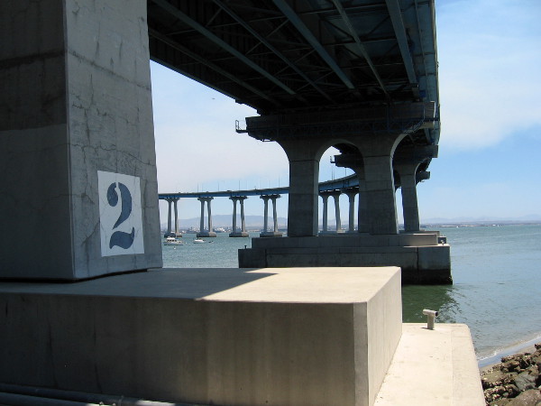 Photo taken beneath the San Diego- Coronado Bridge, which opened in 1969. Locals often call it the Coronado Bay Bridge.