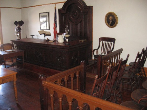 Another photo inside the courtroom. This served as the second County Courthouse in San Diego, in operation from 1869 to 1871.