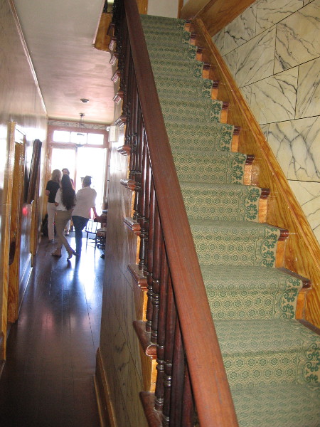 These stairs lead up to the second floor of the Whaley House, where there is a theater and three bedrooms.