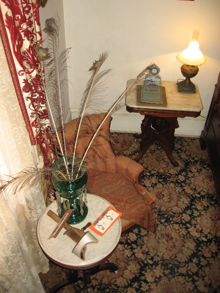 Now we are back downstairs. This is part of the elegant guest chamber in the southeast corner of the Whaley House. Important people stayed here, including General Thomas Sedgewick.