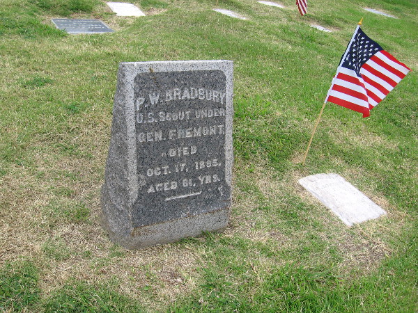 One of many gravestones. Here lies P.W. Bradbury, a scout under General Fremont.