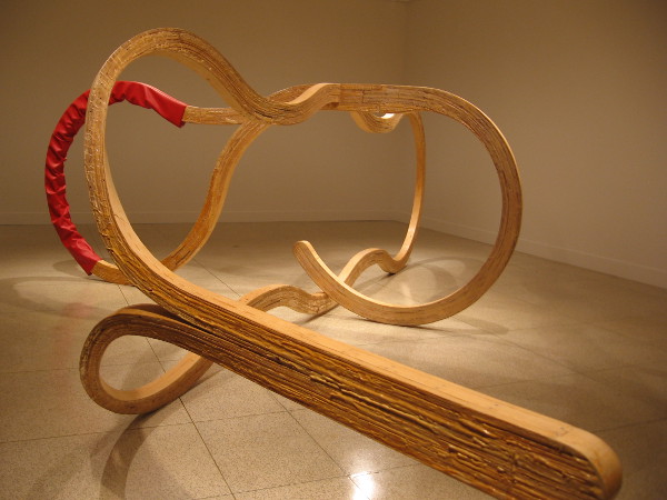 Richard Deacon enjoys playful, suggestive language and has called this huge piece Double Talk. The viewer can decide what is meant.