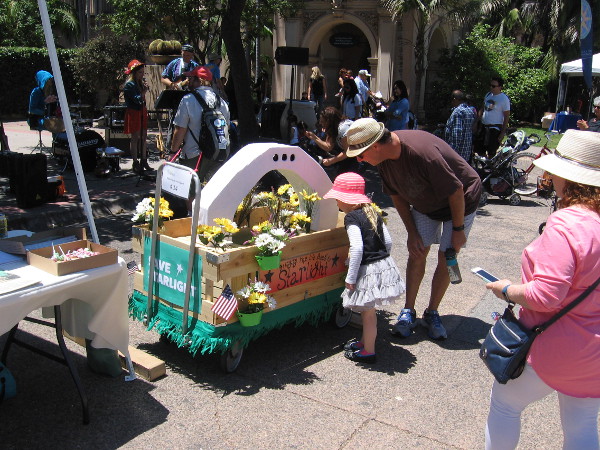 Checking out one of the floral wagons that participated in the morning parade down El Prado.