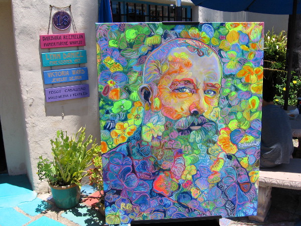 In Spanish Village I was stopped in my tracks by this amazing painting by artist RD Riccoboni. An image of Claude Monet composed of flowers!