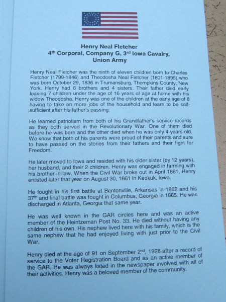 The program included a short biography of Henry Neal Fletcher who fought in the Union Army. (Click image to read.)