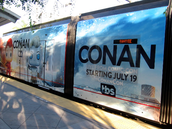 Conan O'Brien is returning to San Diego Comic-Con in 2017. Trolleys are wrapped with images of Conan as four different Funko Pop! toys.