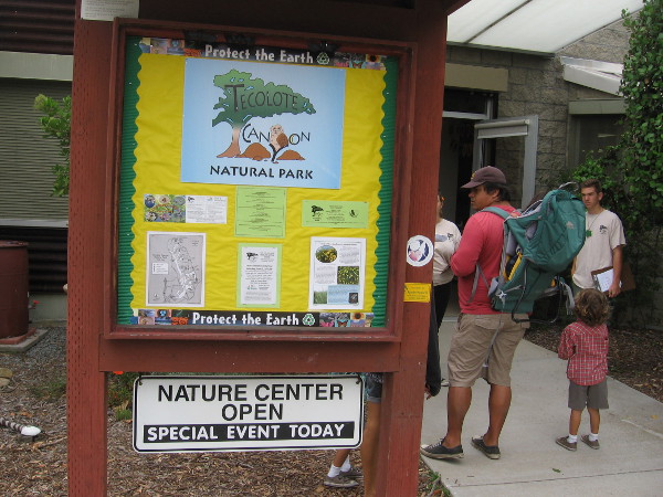 Sign near entrance of the Nature Center provides info about Tecolote Canyon Natural Park.
