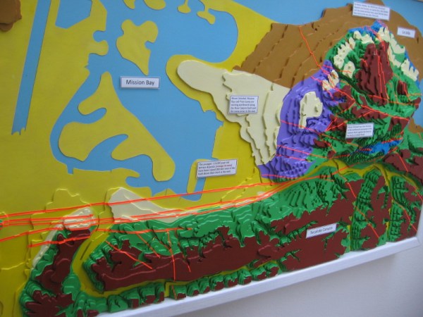 A topographical representation of Tecolote Canyon, which you can see directly below Mission Bay. Up is west, right is north.