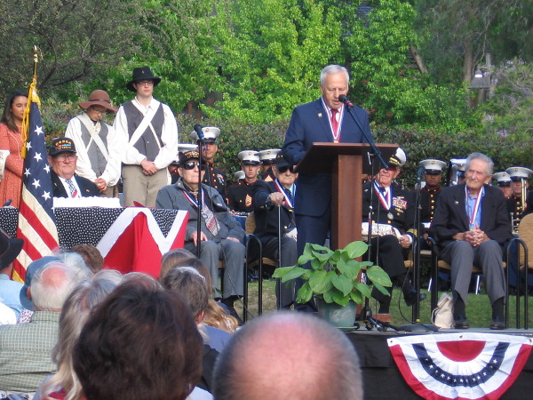 Keynote speaker General Bruce Carlson, USAF, Ret. talks about liberty. He is also made an honorary member of the Mormon Battalion.