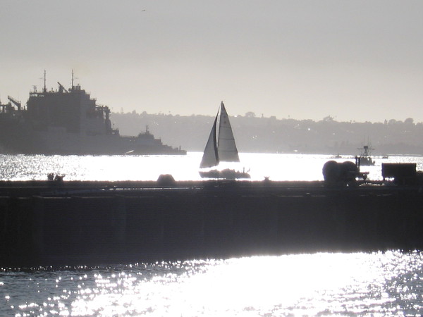 Silver light and a dreamlike sailboat on the magical water.