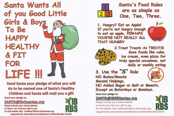 Front and back of cards that Sustainable Santa hands out at farmers markets throughout San Diego County. (Click to enlarge.) Image courtesy Bill Swank.