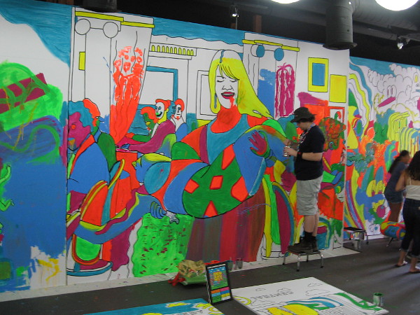 A scene from Broad City comes to life inside Comedy Central's enormous coloring book during 2017 Comic-Con.