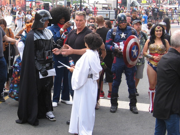 FOX San Diego Morning News reporters dressed as Princess Leia and Darth Vader interview Sam J. Jones, lead actor in the 1980 film Flash Gordon.
