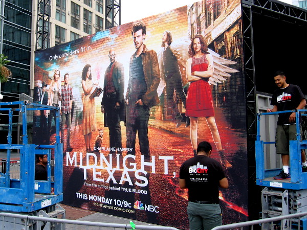 Colorful graphics are up at the Midnight, Texas 4D Experience for 2017 San Diego Comic-Con. Everyone is getting ready!