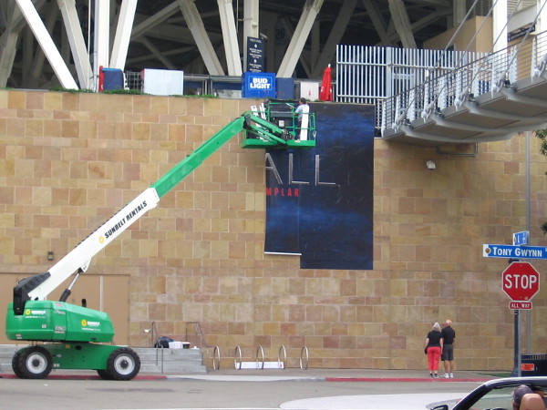 A wrap is going up on Petco Park promoting History channel's new series Knightfall, concerning the Knights Templar.