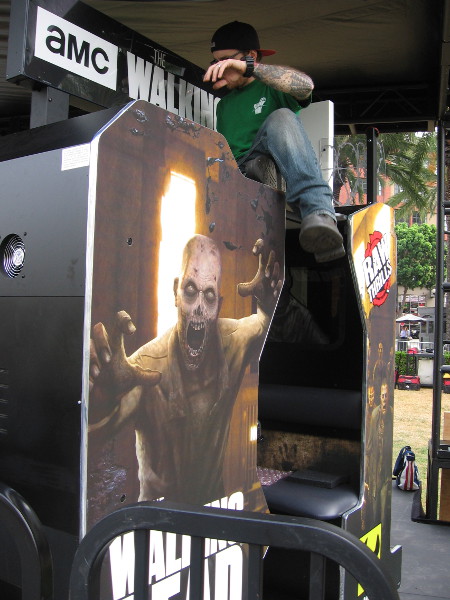 The first of the walking dead have arrived in San Diego for 2017 Comic-Con. Fortunately, this guy was able to jump out of a hungry zombie's grasp just in time.