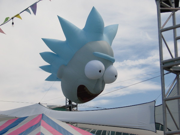 A big Rick head balloon, from Rick and Morty.