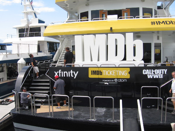 The IMDb superyacht is being prepared behind the convention center.