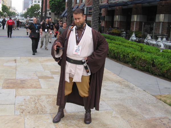 Obi-Wan Kenobi cosplay. Observe his fingers. He's ready to play a Jedi mind trick on me!
