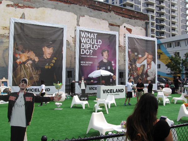 A parking lot downtown has been converted into a Viceland promotional area.