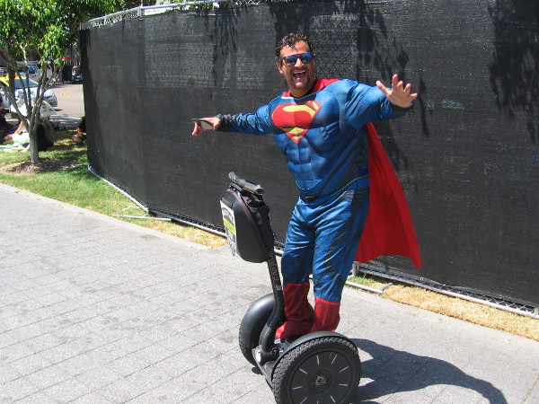 Superman had to settle for a Segway. Some kryptonite de-powered him for the moment. I think Batman might have done it.