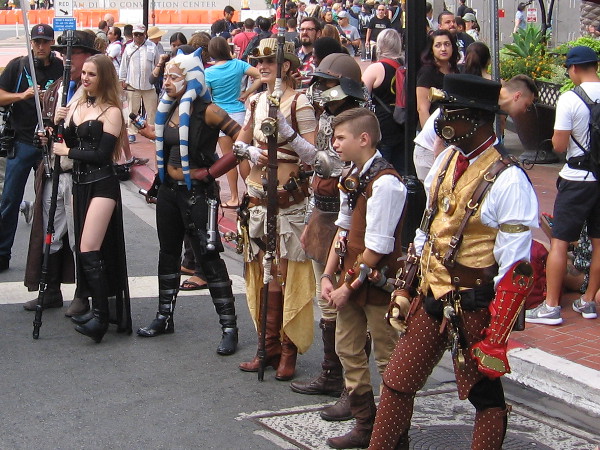 These cool cosplay enthusiasts were part of the FOX television Comic-Con broadcast. Star Wars and steampunk!