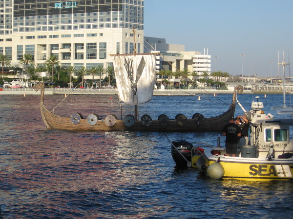 A 45 foot Viking longship floats on San Diego Bay. Its burning will be a central attraction of the event.