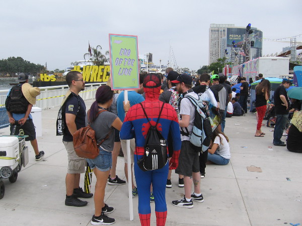 Must be out of web fluid. Because Spiderman's hanging at the end of the line.