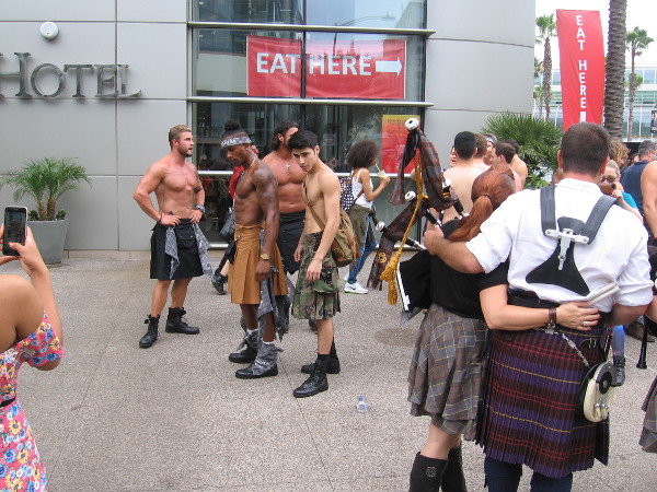 Bare-chested Outlander guys were getting lots of attention near the Omni.