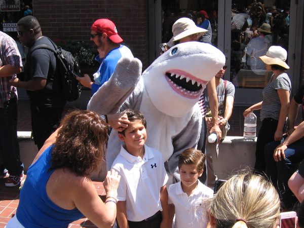 Must get the hair right before taking a picture with a shark.