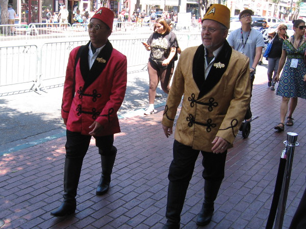 As I waited in line for the Star Trek Discovery exhibit at 2017 Comic-Con, some cool cosplay went by. These guys have Federation fezzes!