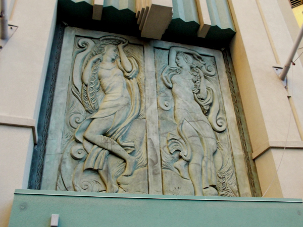 Beautiful sculpted relief panel above door of 700 1st Avenue building.