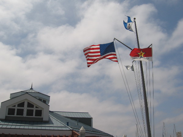 Flags fly near the California Yacht Marina, located at the south end of Chula Vista's pleasant harbor.