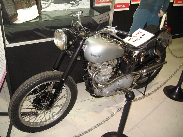 Photo of the 1949 Triumph Trophy TR5 Scrambler from a different angle.