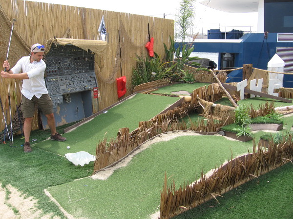 I wonder if they use the dials on that ruined aircraft instrument panel to keep score while playing miniature golf?