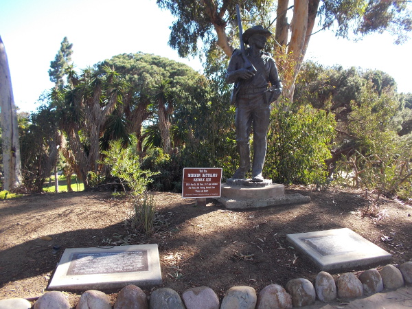 The two plaques depicted above are near the Mormon Battalion Monument, a bronze sculpture by Edward J. Fraughton.