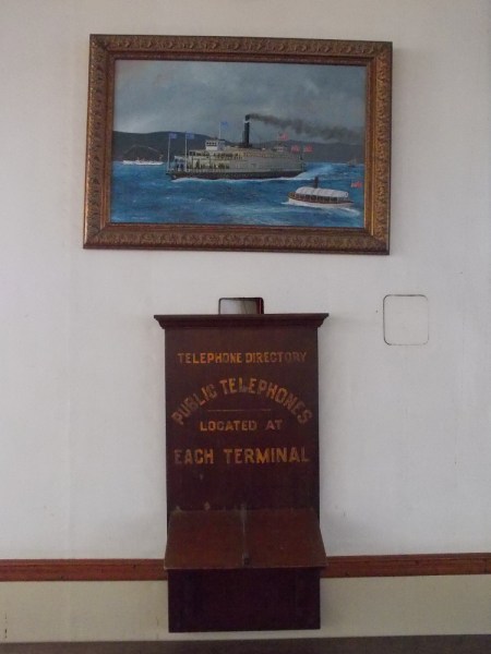 A painting of the ferry Berkeley and a relic from its history.