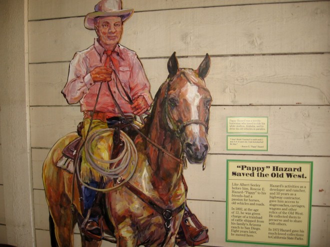 Roscoe E. "Pappy" Hazard was a developer and rancher who collected stagecoaches, carriages and wagons from the Old West. Many are displayed in Seeley Stable.