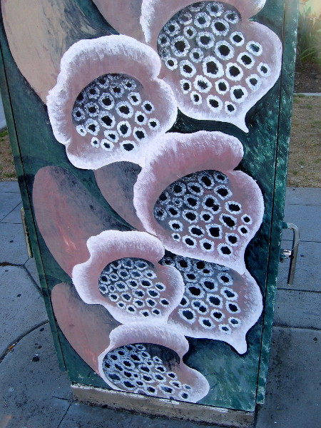 Flowers have been painted on one side of a utility box on Bankers Hill.