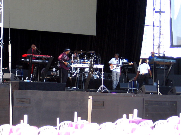 The Commodores do a sound check before their evening performance at Bayside Summer Nights.