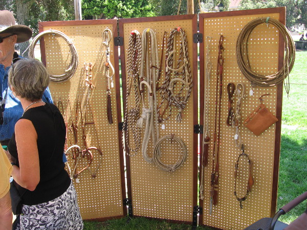 A display of braided ropes and cut rawhide, once commonly used by vaqueros as they worked on the large cattle ranches around San Diego.