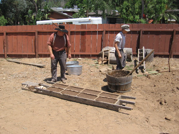 These guys were making adobe bricks. I learned earth and water are mixed, and straw or manure are often added for strength and cohesion.