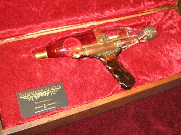 This ray gun from Steampunk Arsenal is made of glass bottles and imagination.