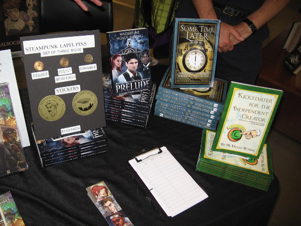 Steampunk writer Madeleine Holly-Rosing had a table displaying some of her books. If you like reading steampunk fiction, you should probably check it out.