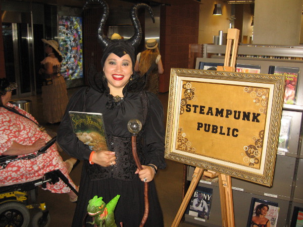 Maleficent greeted me at the Steampunk Public table. I learned she's not really evil, just a bit misunderstood.