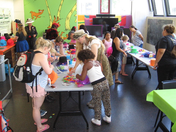 Kids in the Children's Library were busy making Mad Hatter hats!