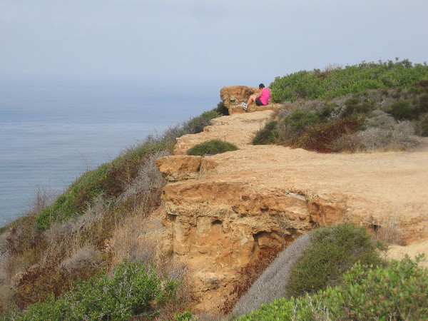 Someone sits high above the blue Pacific Ocean enjoying the cool breeze and natural beauty.
