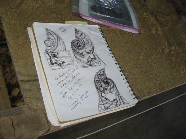 Sue's sketchbook provides some insight into her piece. The dividing line between past, present and future is an illusion.