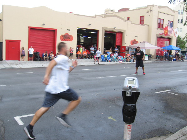 Running for home in front of the San Diego Firehouse Museum during the 2017 Labor Day Stickball Tournament.